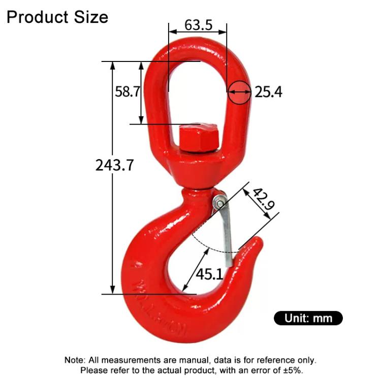 7T Load Swivel Hook Alloy Steel Clevis Hook Lifting Sling Tool - Red