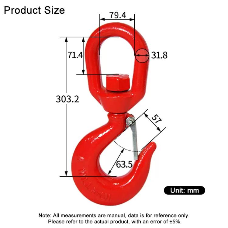 15T Load Swivel Hook Alloy Steel Clevis Hook Lifting Sling Tool - Red