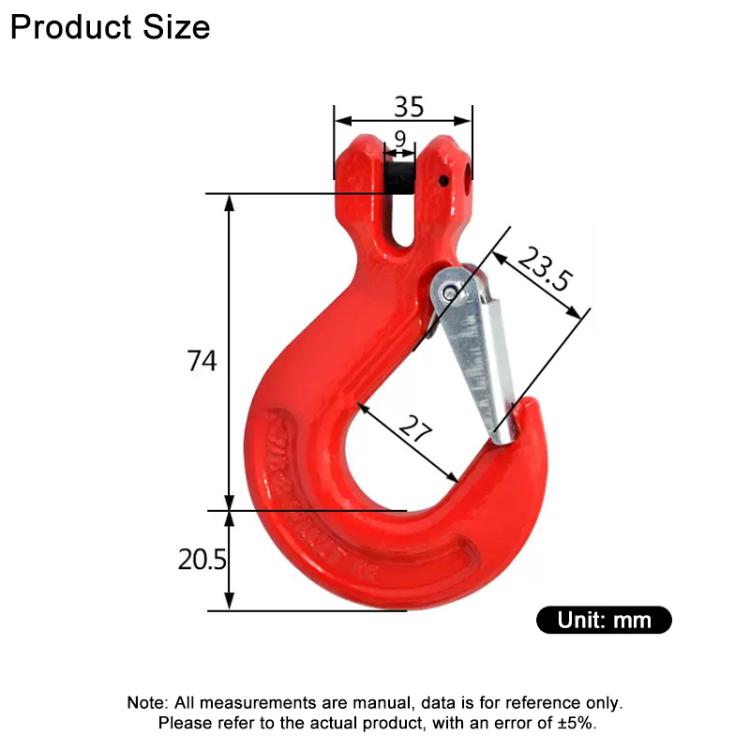 1.12T Load Ram Horn Hook Alloy Steel Clevis Hook Lifting Sling Tool - Red