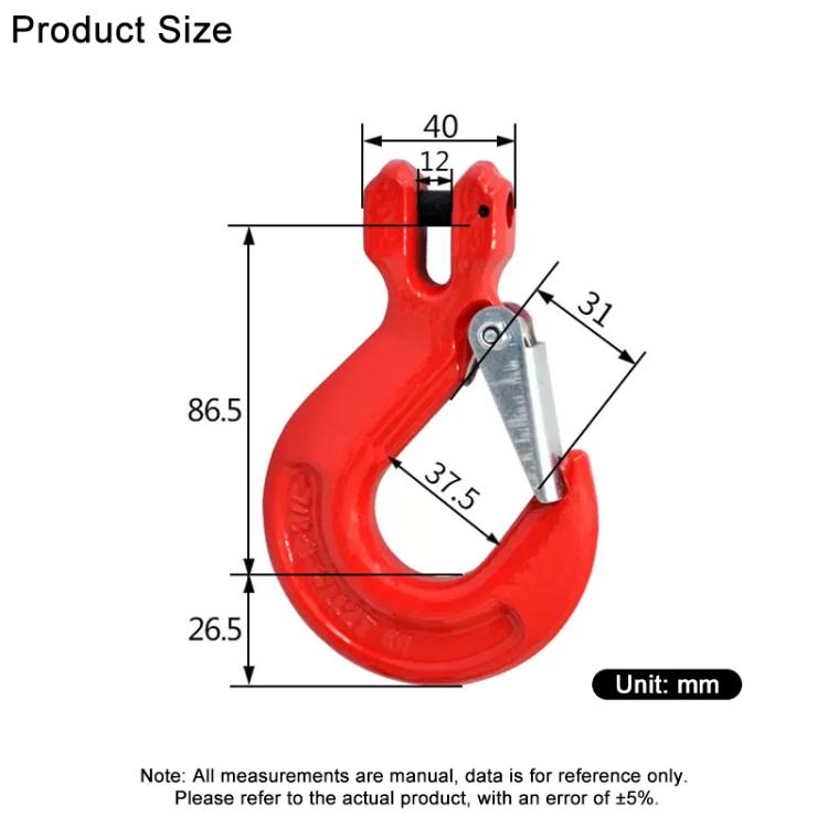 2T Load Ram Horn Hook Alloy Steel Clevis Hook Lifting Sling Tool - Red