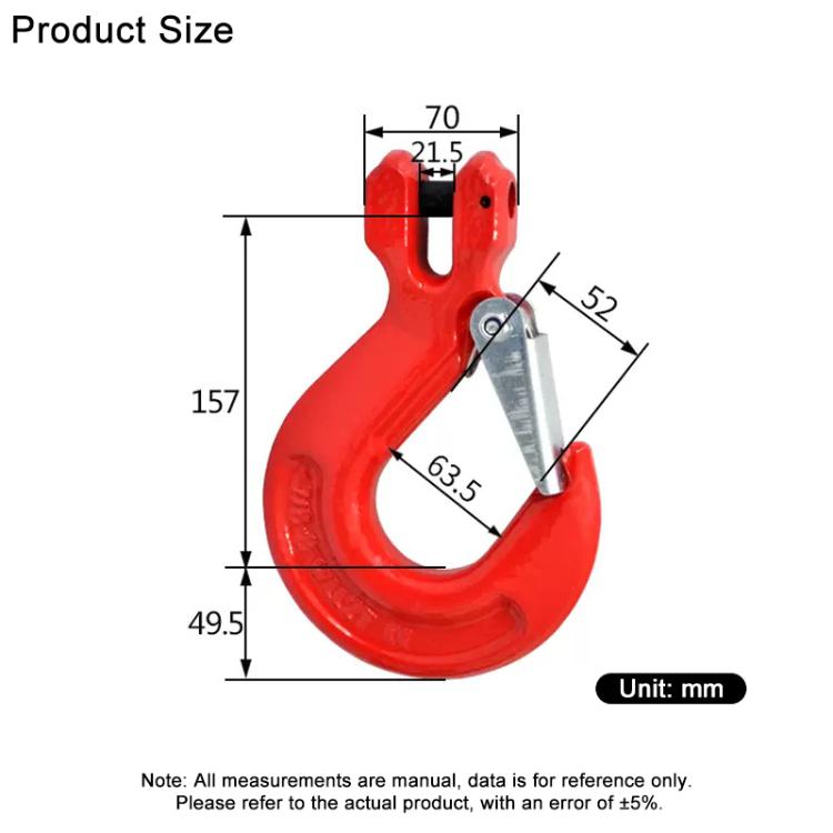 8T Load Ram Horn Hook Alloy Steel Clevis Hook Lifting Sling Tool - Red