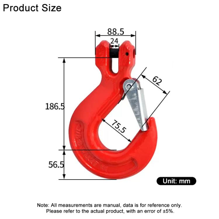 12.5T Load Ram Horn Hook Alloy Steel Clevis Hook Lifting Sling Tool - Red