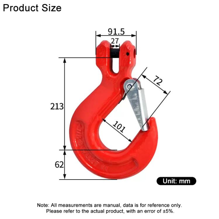 15T Load Ram Horn Hook Alloy Steel Clevis Hook Lifting Sling Tool - Red