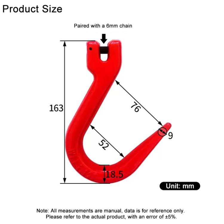 1T Load Ram Horn Steel Pipe Hook Alloy Steel Clevis Hook Lifting Sling Tool - Red