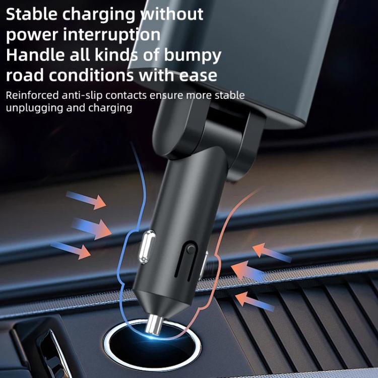 F9 Car MP3 Bluetooth Player Fast Charger with Retractable Cable - Black