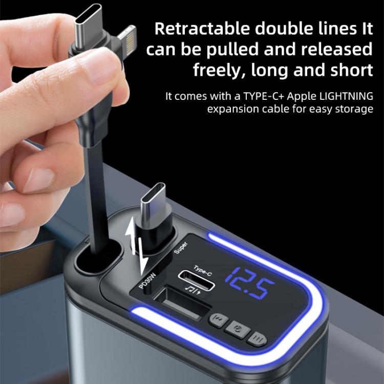 F9 Car MP3 Bluetooth Player Fast Charger with Retractable Cable - Black