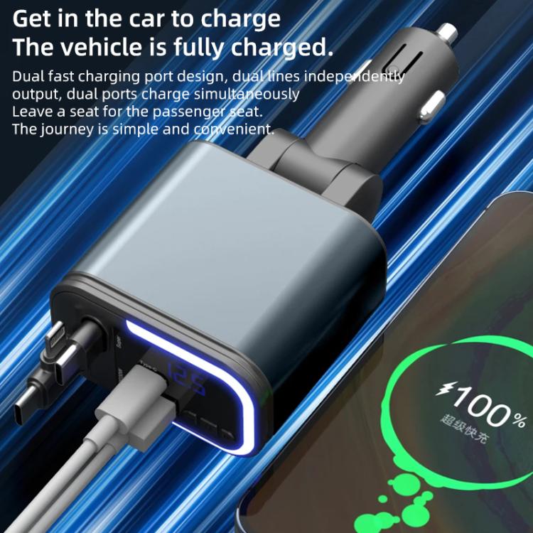 F9 Car MP3 Bluetooth Player Fast Charger with Retractable Cable - Black