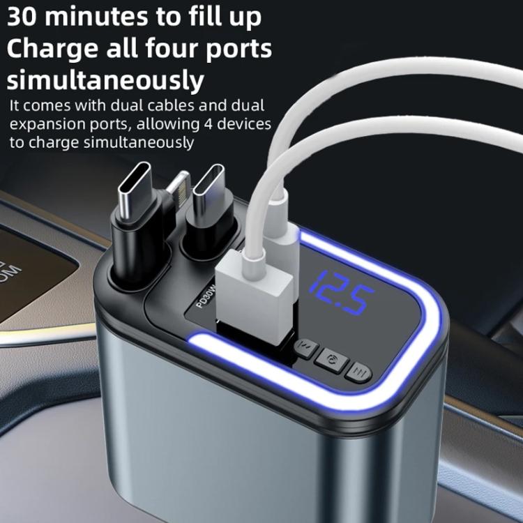 F9 Car MP3 Bluetooth Player Fast Charger with Retractable Cable - Black