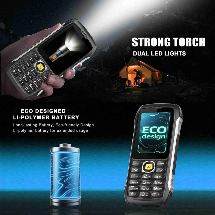 HP289 4G IP68 Rugged Phone, 2.8 inch, 4500mAh Battery, Network: 4G, BT, FM, SOS, Torch, Plug:US Plug - Black