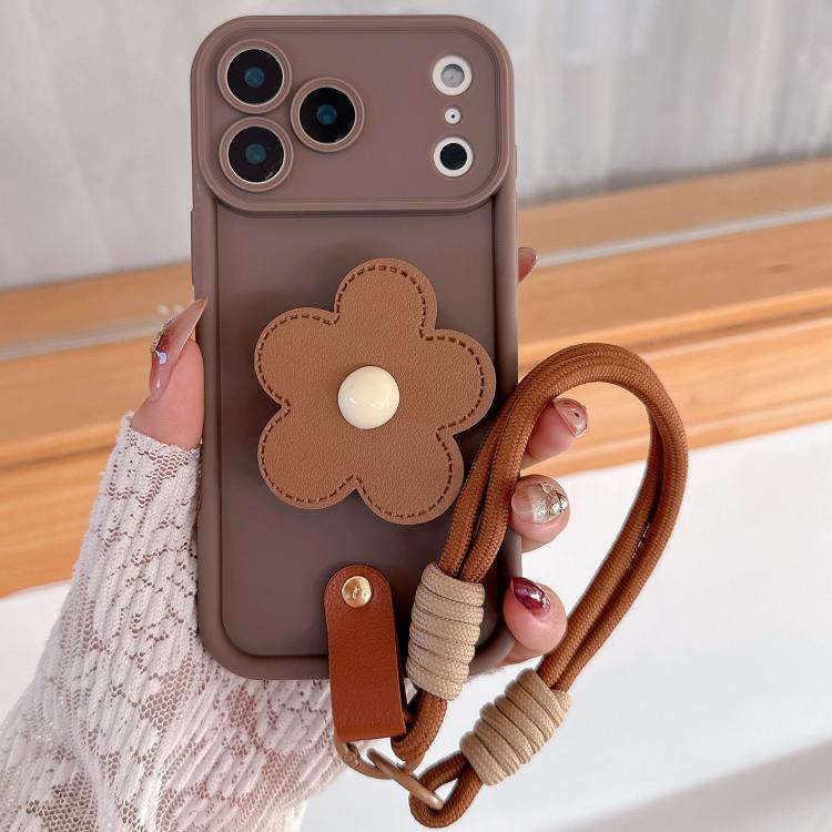 For iPhone 17 Pro Max Floral Holder TPU Phone Case with PU Buckle Lanyard