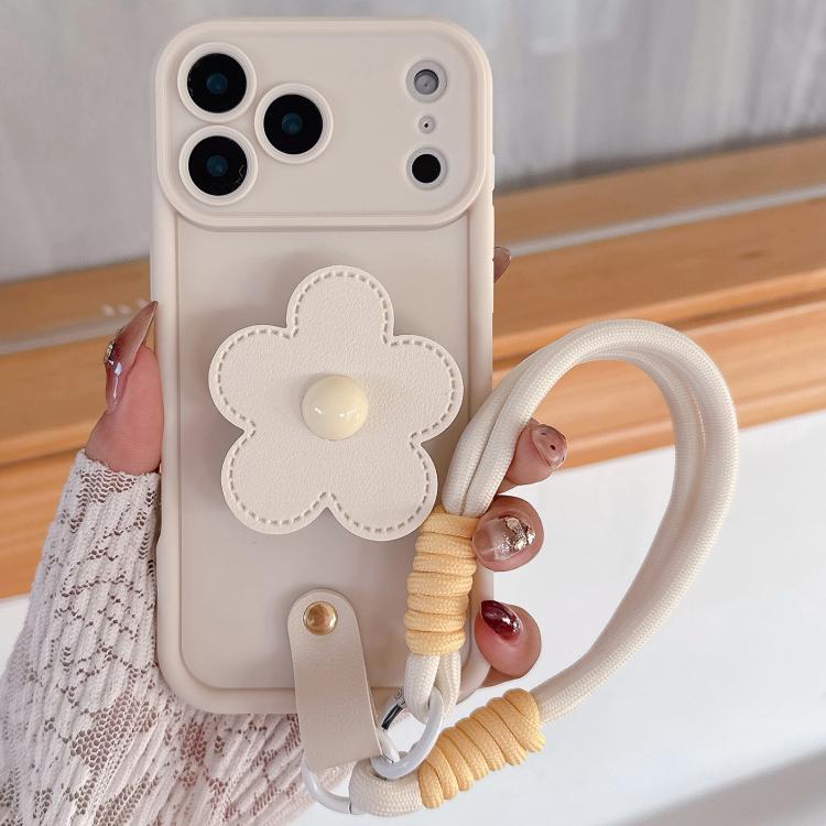 For iPhone 17 Pro Floral Holder TPU Phone Case with PU Buckle Lanyard