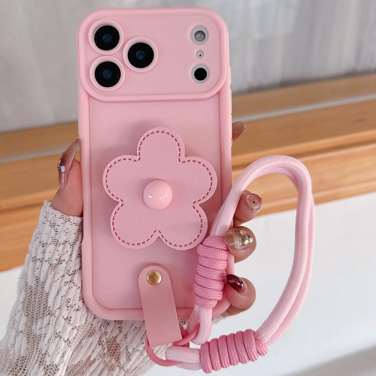 For iPhone 17 Pro Floral Holder TPU Phone Case with PU Buckle Lanyard