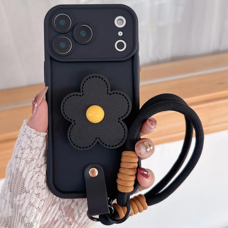 For iPhone 17 Pro Floral Holder TPU Phone Case with PU Buckle Lanyard