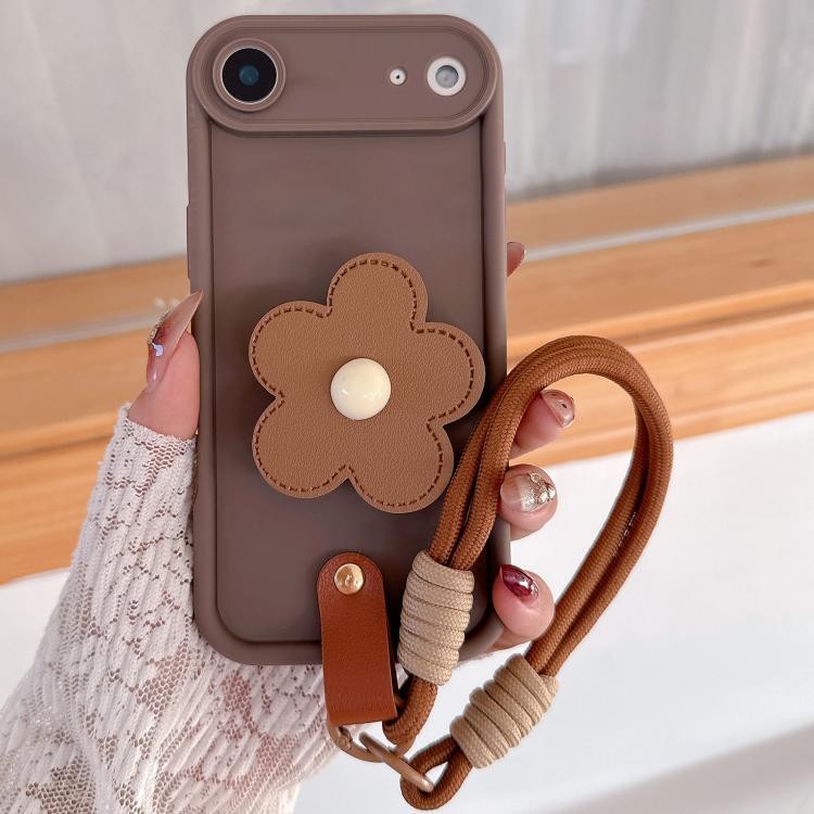 For iPhone Air Floral Holder TPU Phone Case with PU Buckle Lanyard