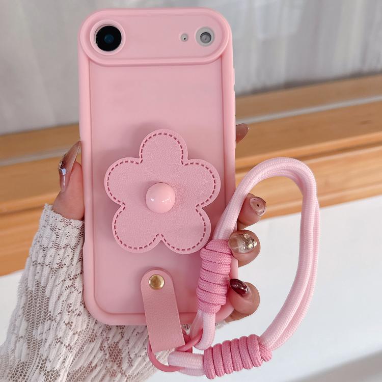 For iPhone Air Floral Holder TPU Phone Case with PU Buckle Lanyard