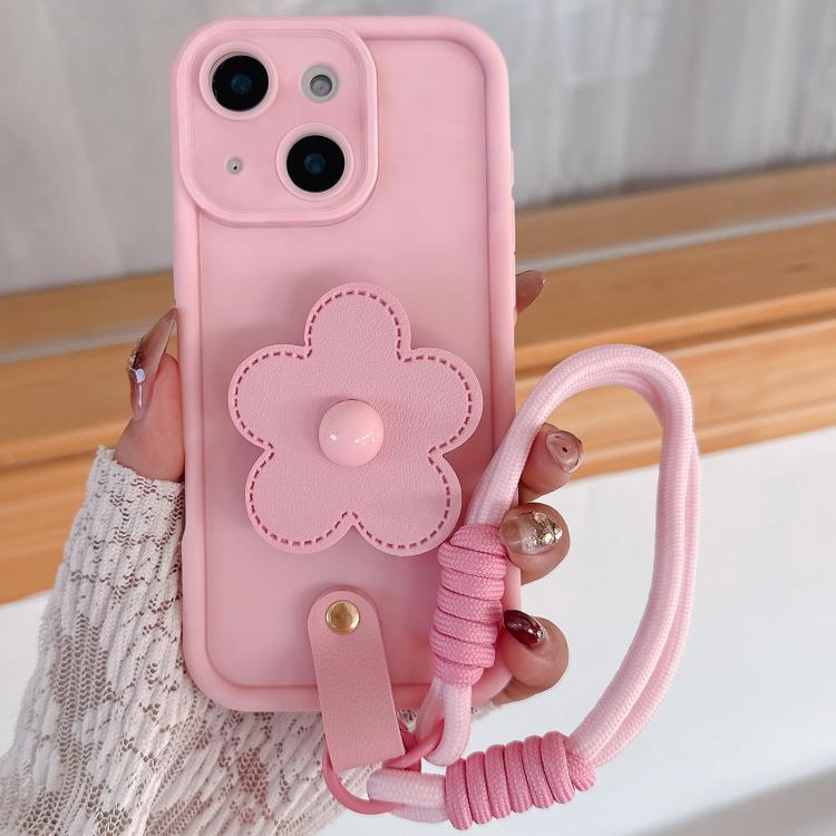 For iPhone 13 Floral Holder TPU Phone Case with PU Buckle Lanyard