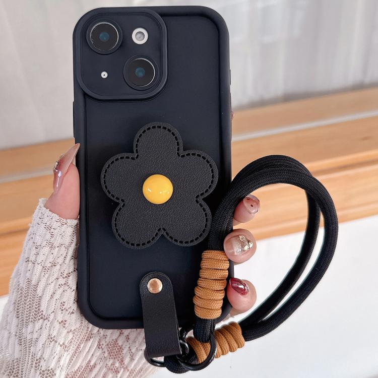 For iPhone 13 Floral Holder TPU Phone Case with PU Buckle Lanyard