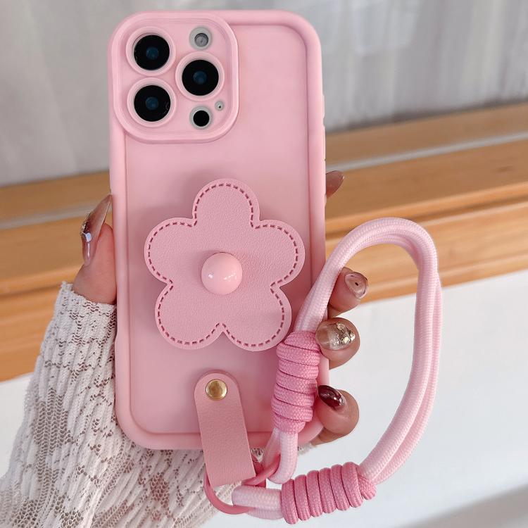For iPhone 13 Pro Max Floral Holder TPU Phone Case with PU Buckle Lanyard