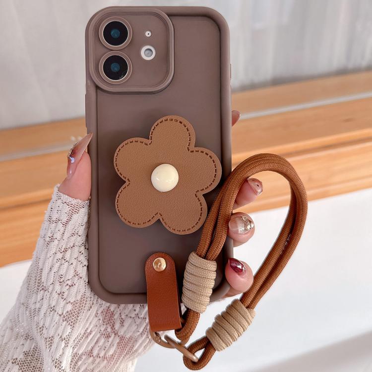 For iPhone 12 Floral Holder TPU Phone Case with PU Buckle Lanyard