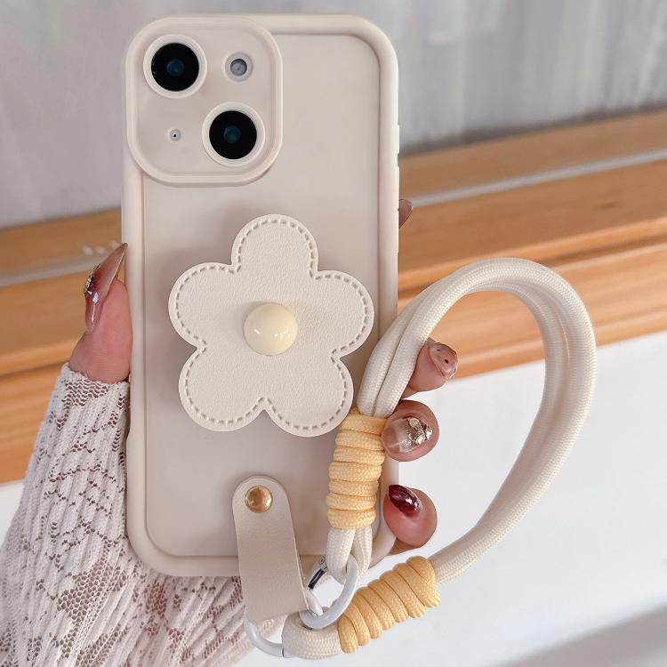 For iPhone 15 Floral Holder TPU Phone Case with PU Buckle Lanyard