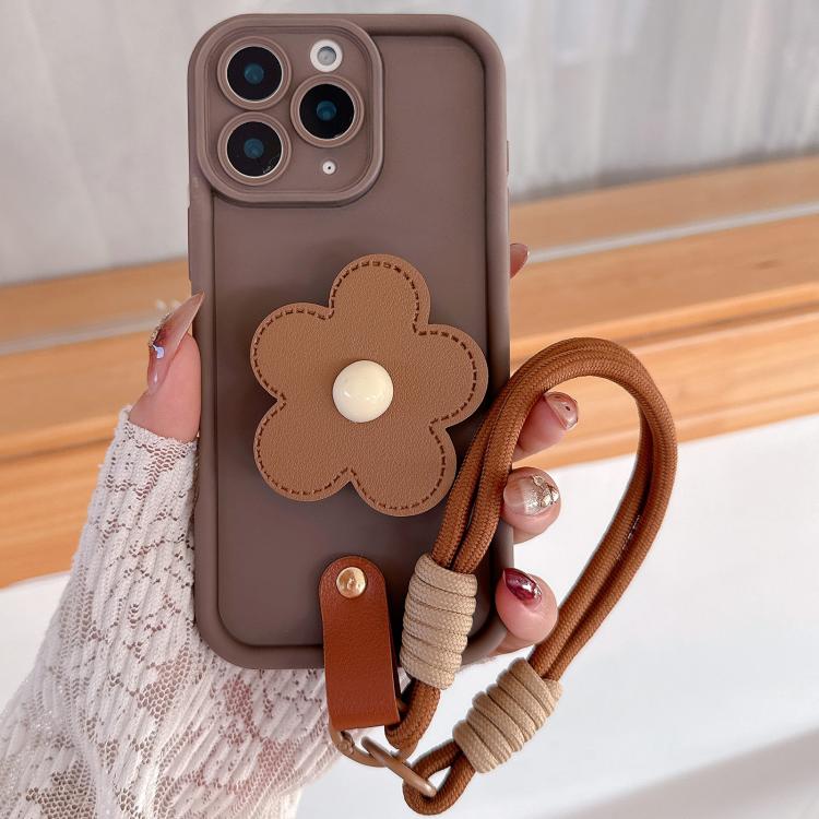 For iPhone 11 Pro Max Floral Holder TPU Phone Case with PU Buckle Lanyard