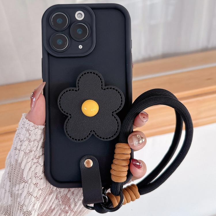 For iPhone 11 Pro Max Floral Holder TPU Phone Case with PU Buckle Lanyard