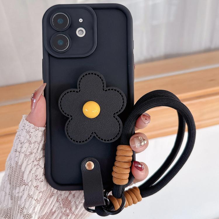 For iPhone 11 Floral Holder TPU Phone Case with PU Buckle Lanyard