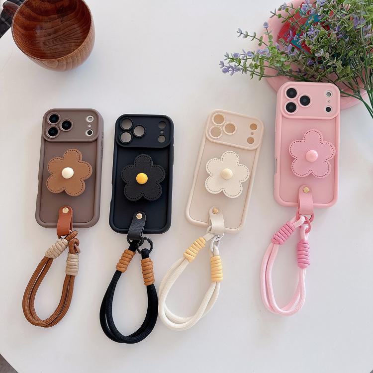 For iPhone 17 Pro Max Floral Holder TPU Phone Case with PU Buckle Lanyard