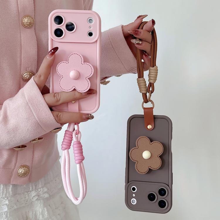 For iPhone 16 Pro Max Floral Holder TPU Phone Case with PU Buckle Lanyard