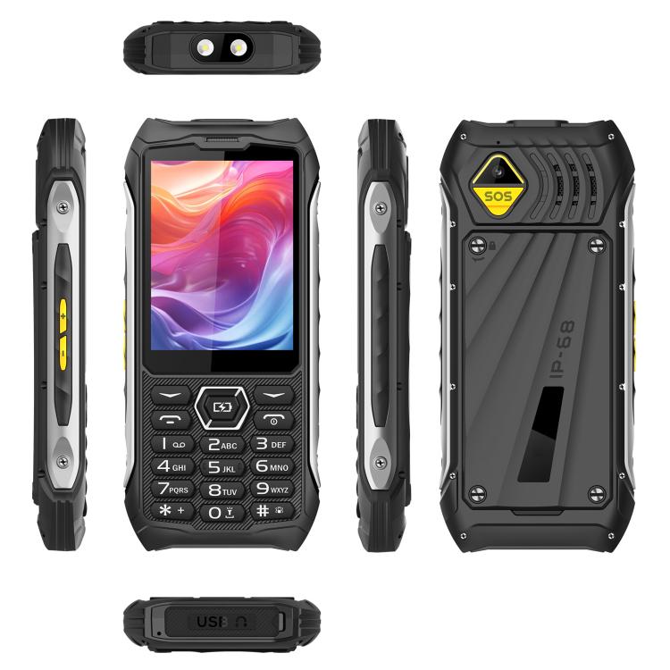 HP336 4G IP68 Rugged Phone, 3.5 inch, 4500mAh Battery, Network: 4G, BT, FM, SOS, Torch, Plug:UK Plug - Black