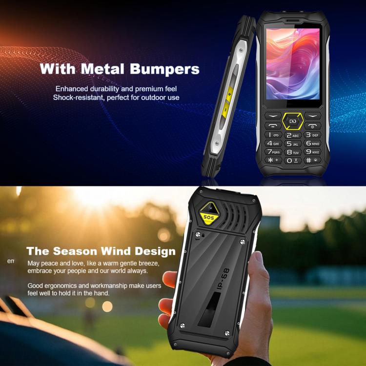 HP336 4G IP68 Rugged Phone, 3.5 inch, 4500mAh Battery, Network: 4G, BT, FM, SOS, Torch, Plug:UK Plug - Black