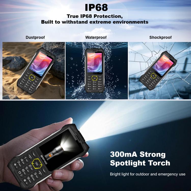 HP336 4G IP68 Rugged Phone, 3.5 inch, 4500mAh Battery, Network: 4G, BT, FM, SOS, Torch, Plug:AU Plug - Black
