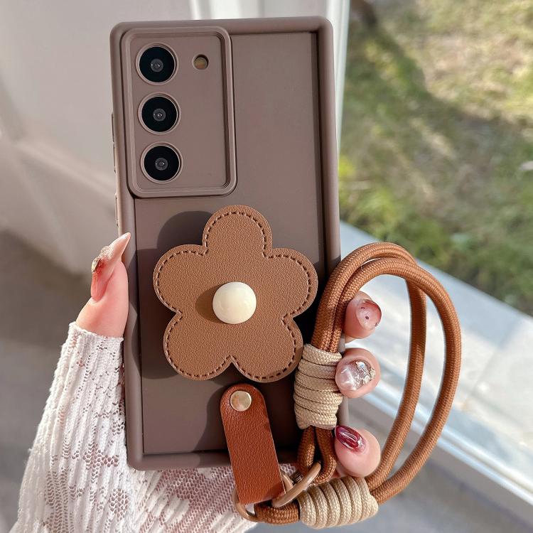 For Samsung Galaxy S21+ 5G Floral Holder TPU Phone Case with PU Buckle Lanyard
