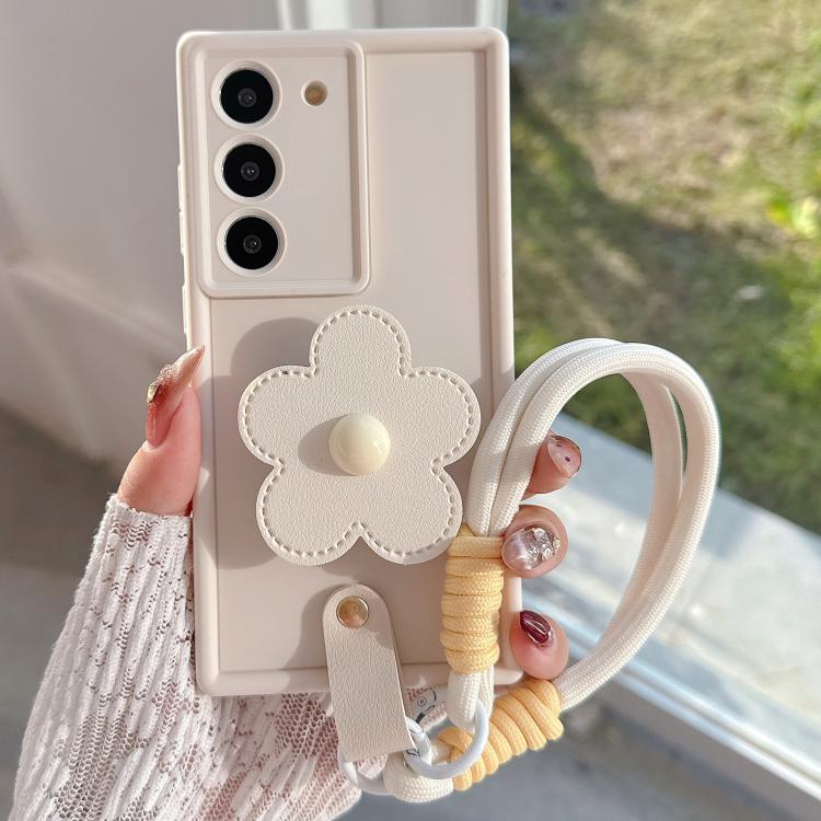 For Samsung Galaxy S21+ 5G Floral Holder TPU Phone Case with PU Buckle Lanyard