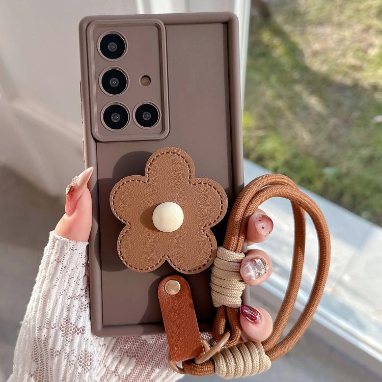 For Samsung Galaxy A51 4G / M40s Floral Holder TPU Phone Case with PU Buckle Lanyard