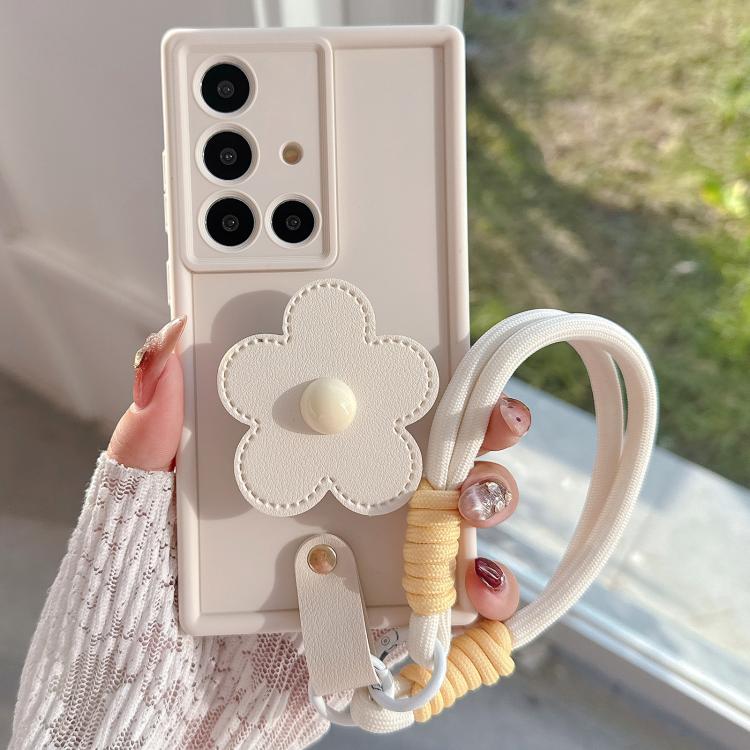For Samsung Galaxy A51 4G / M40s Floral Holder TPU Phone Case with PU Buckle Lanyard