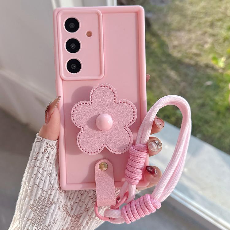 For Samsung Galaxy A34 5G Floral Holder TPU Phone Case with PU Buckle Lanyard