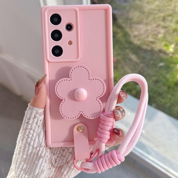 For Samsung Galaxy A32 5G Floral Holder TPU Phone Case with PU Buckle Lanyard