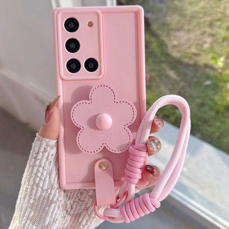 For Samsung Galaxy A31 4G Floral Holder TPU Phone Case with PU Buckle Lanyard