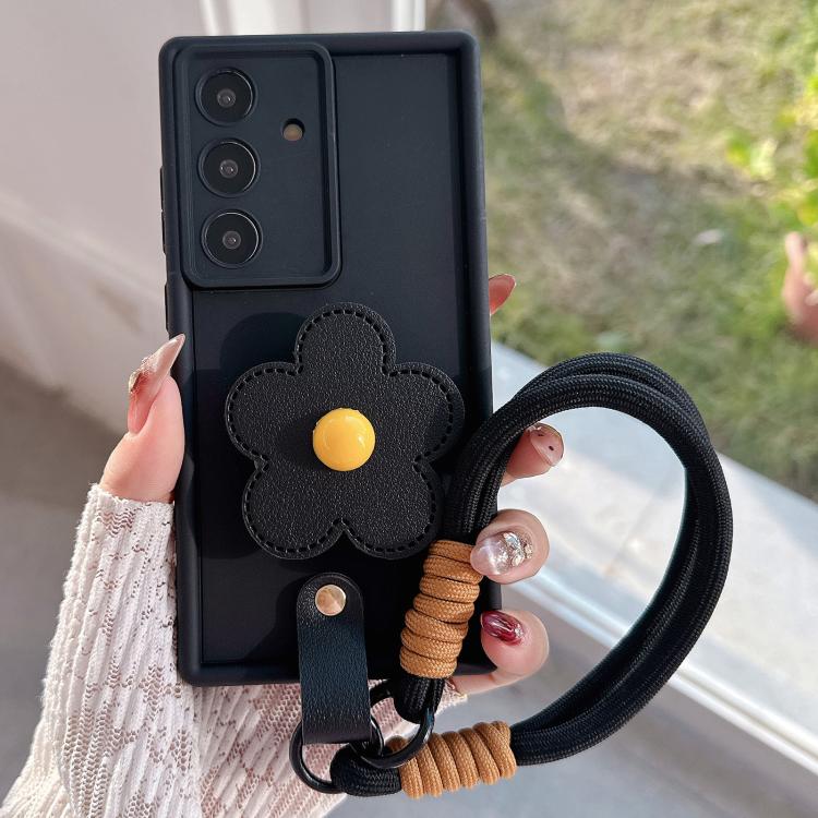 For Samsung Galaxy A05s Floral Holder TPU Phone Case with PU Buckle Lanyard