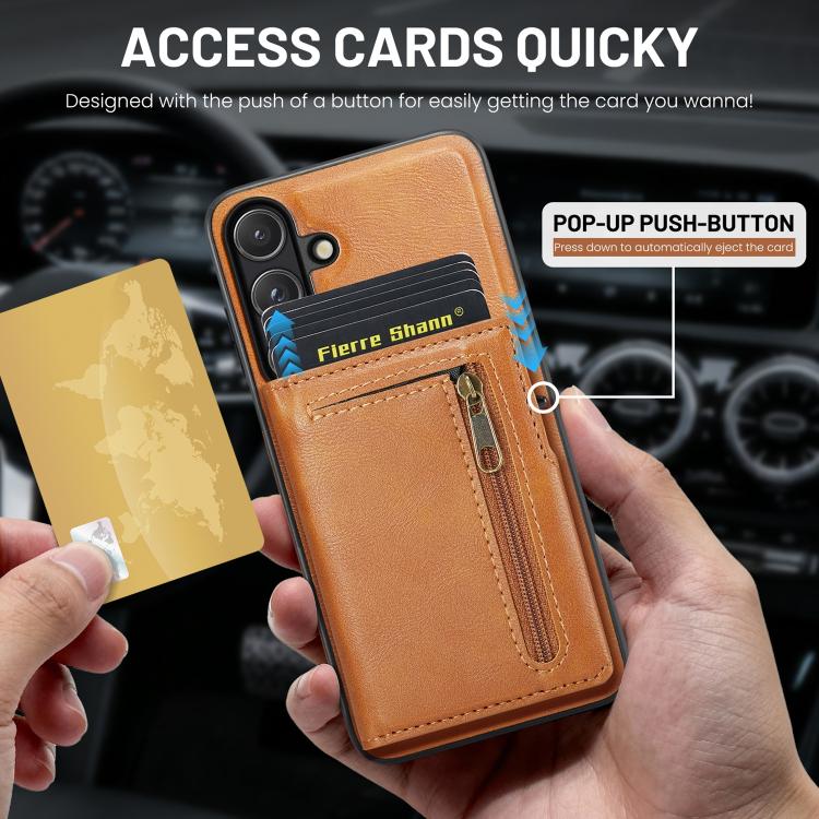 For Samsung Galaxy S26+ 5G Fierre Shann Oil Wax Vegan Leather Magnetic Card Holder Back Phone Case
