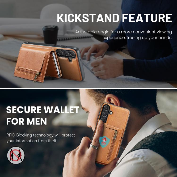 For Samsung Galaxy S26+ 5G Fierre Shann Oil Wax Vegan Leather Magnetic Card Holder Back Phone Case