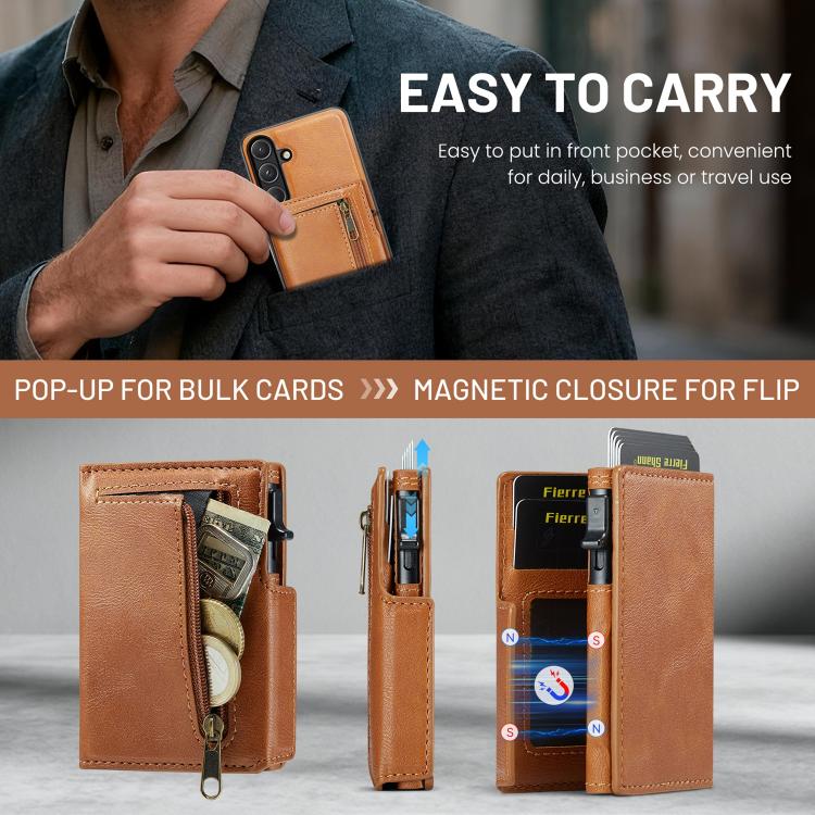 For Samsung Galaxy S26+ 5G Fierre Shann Oil Wax Vegan Leather Magnetic Card Holder Back Phone Case