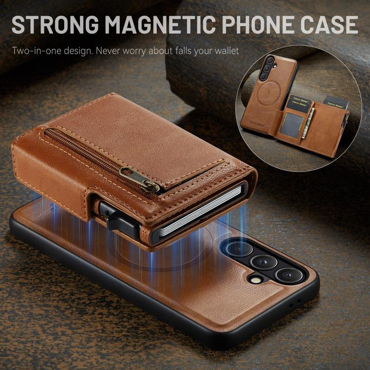 For Samsung Galaxy S26+ 5G Fierre Shann Oil Wax Vegan Leather Magnetic Card Holder Back Phone Case
