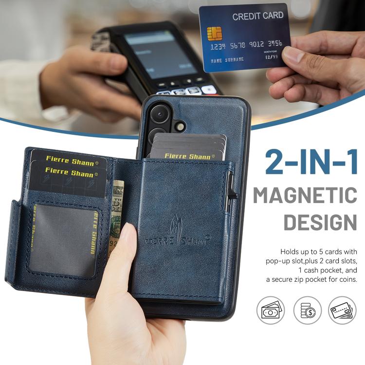 For Samsung Galaxy S26+ 5G Fierre Shann Oil Wax Vegan Leather Magnetic Card Holder Back Phone Case