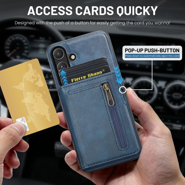 For Samsung Galaxy S26+ 5G Fierre Shann Oil Wax Vegan Leather Magnetic Card Holder Back Phone Case