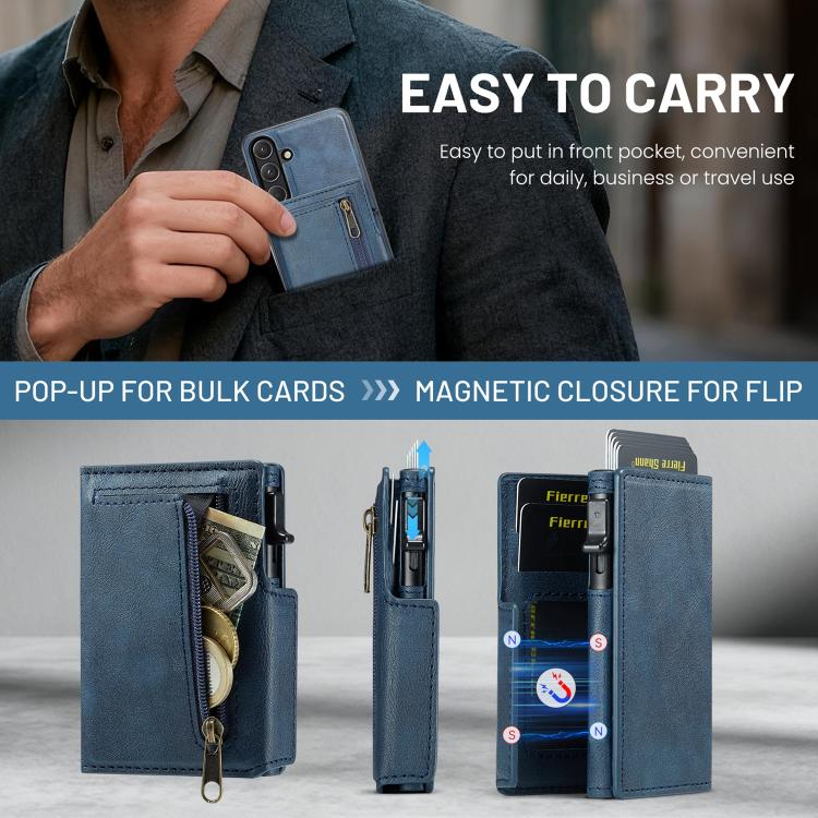 For Samsung Galaxy S26+ 5G Fierre Shann Oil Wax Vegan Leather Magnetic Card Holder Back Phone Case