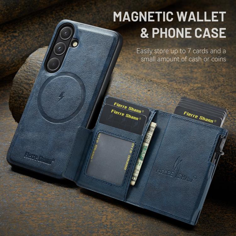 For Samsung Galaxy S26+ 5G Fierre Shann Oil Wax Vegan Leather Magnetic Card Holder Back Phone Case