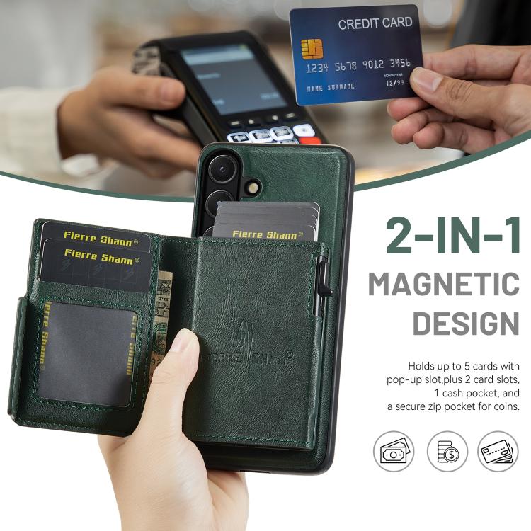 For Samsung Galaxy S26+ 5G Fierre Shann Oil Wax Vegan Leather Magnetic Card Holder Back Phone Case