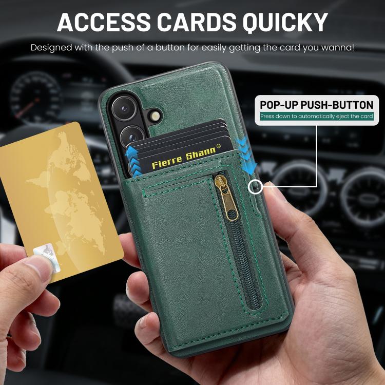 For Samsung Galaxy S26+ 5G Fierre Shann Oil Wax Vegan Leather Magnetic Card Holder Back Phone Case